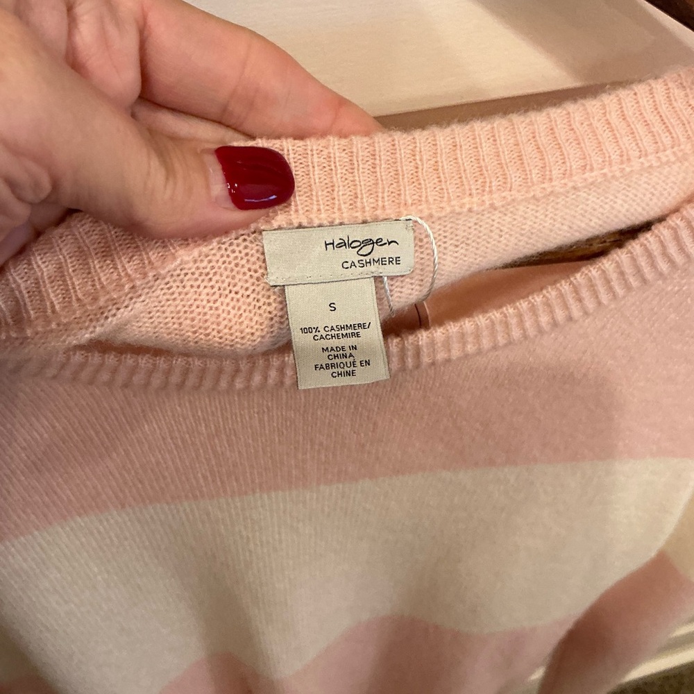 Halogen Soft Pink and Cream Striped 100% cashmere Sweater - Picture 3 of 8